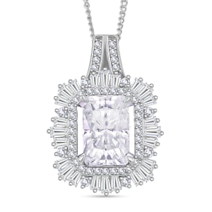 Radiant Cut Moissanite 4.15 ctw Pendant Necklace in Rhodium Over Sterling Silver 18 Inches
