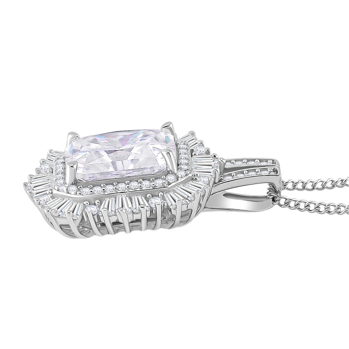 Radiant Cut Moissanite 4.15 ctw Pendant Necklace in Rhodium Over Sterling Silver 18 Inches image number 2