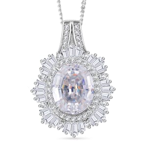 D'Joy Step Cut Moissanite 4.35 ctw Art Deco Pendant Necklace in Rhodium Over Sterling Silver 18 Inches