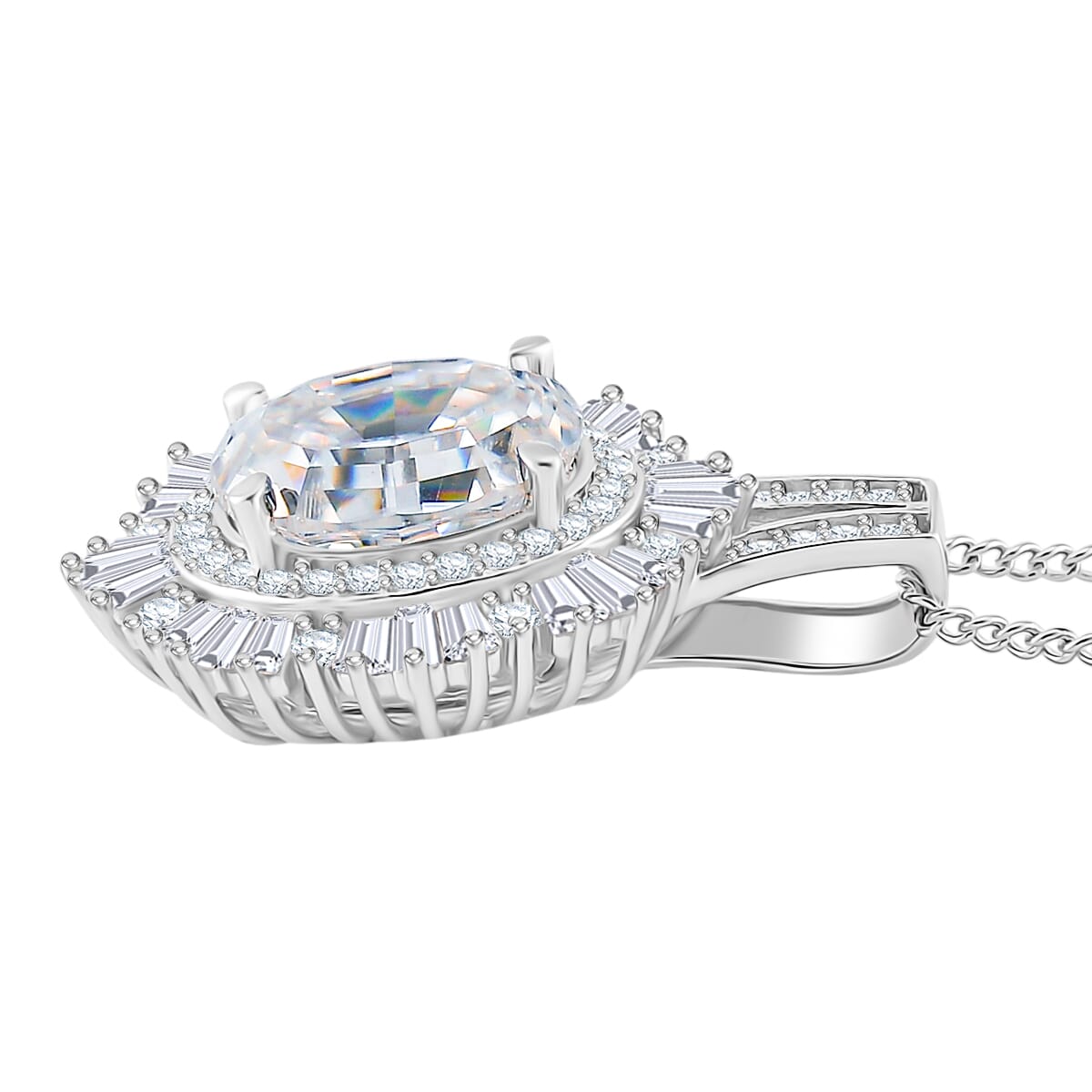 D'Joy Step Cut Moissanite 4.35 ctw Art Deco Pendant Necklace in Rhodium Over Sterling Silver 18 Inches image number 2