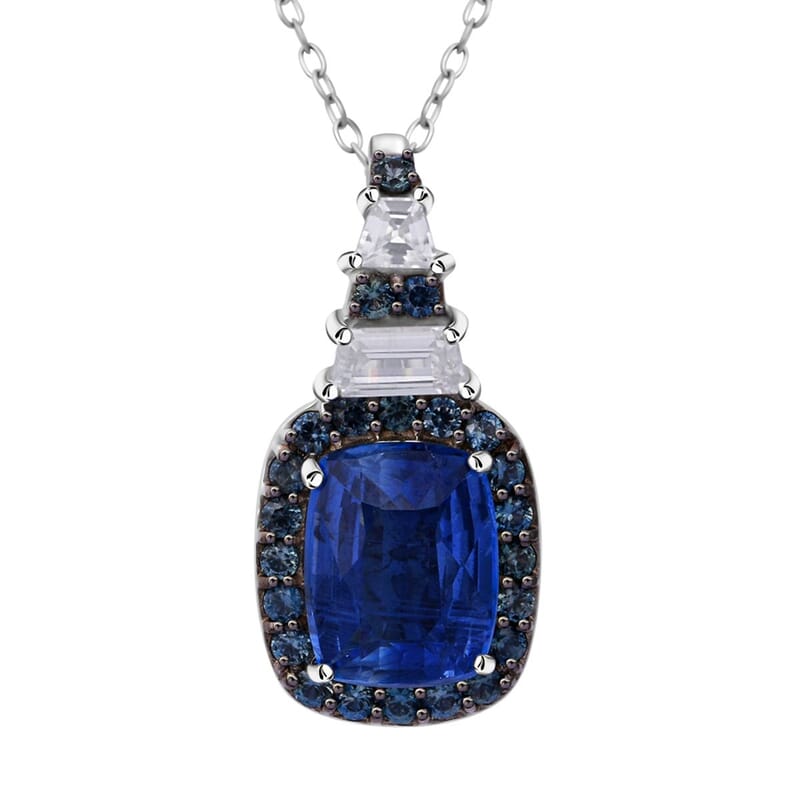 D'Joy Kashmir Kyanite and Multi Gemstone 3.40 ctw Aurora Royale Pendant Necklace in Rhodium Over Sterling Silver 20 Inches
