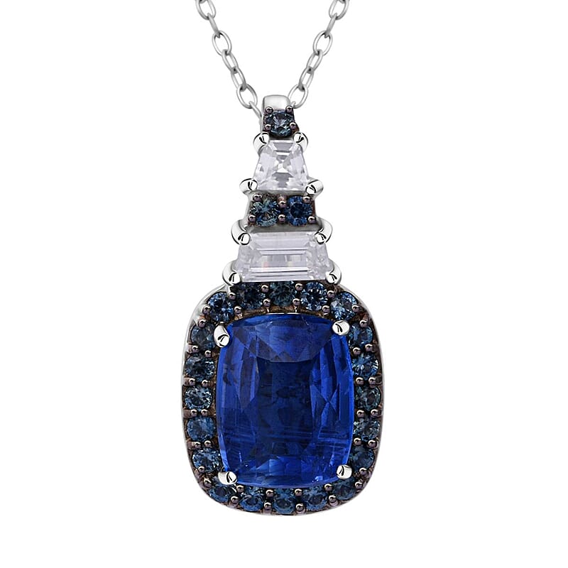 D'Joy Kashmir Kyanite and Multi Gemstone 3.40 ctw Aurora Royale Pendant Necklace in Rhodium Over Sterling Silver 20 Inches