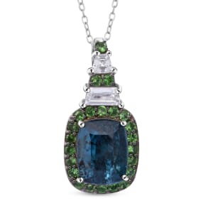 Indigo Kyanite and Multi Gemstone 3.40 ctw Aurora Royale Pendant Necklace in Rhodium Over Sterling Silver 20 Inches