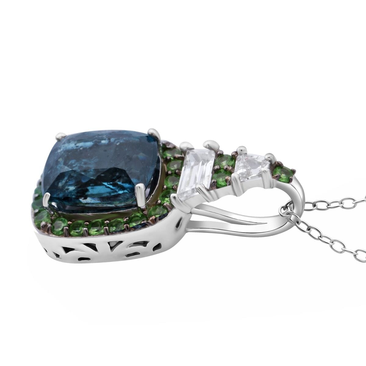 Indigo Kyanite and Multi Gemstone 3.40 ctw Aurora Royale Pendant Necklace in Rhodium Over Sterling Silver 20 Inches image number 3