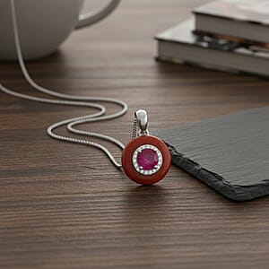 D'Joy Red Jade, Multi Gemstone Pendant Necklace in Rhodium Over Sterling Silver 7.00 ctw (18 Inches)