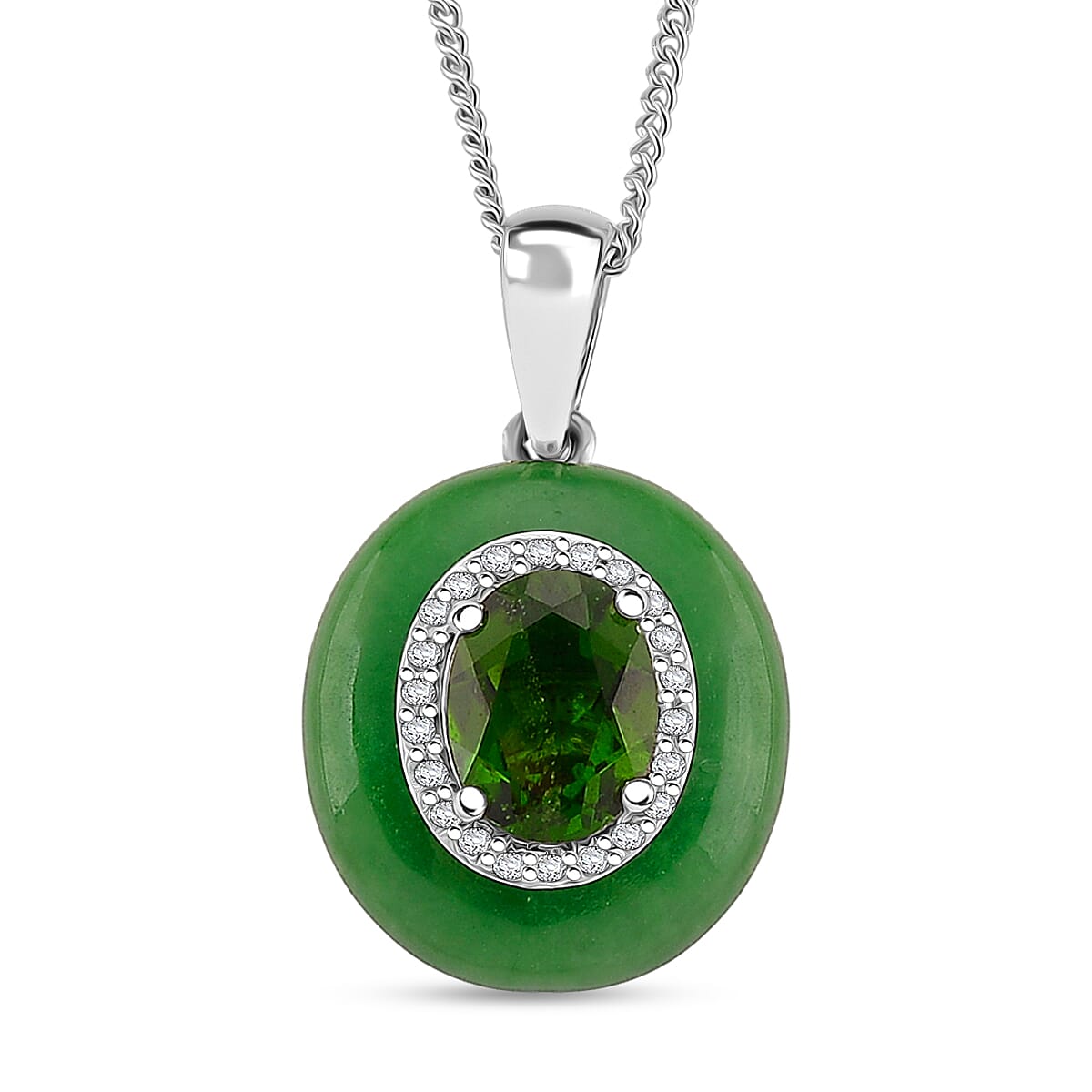 D'Joy Green Jade(D), Multi Gemstone Victorian Era Pendant Necklace in Rhodium Over Sterling Silver 9.25 ctw (18 Inches) image number 0