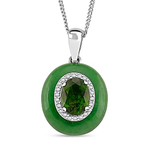 D'Joy Green Jade(D), Multi Gemstone Victorian Era Pendant Necklace in Rhodium Over Sterling Silver 9.25 ctw (18 Inches)