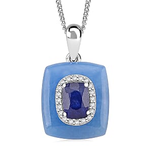 D'Joy Blue Jade(D), Multi Gemstone Victorian Era Pendant Necklace in Rhodium Over Sterling Silver 9.40 ctw (18 Inches)