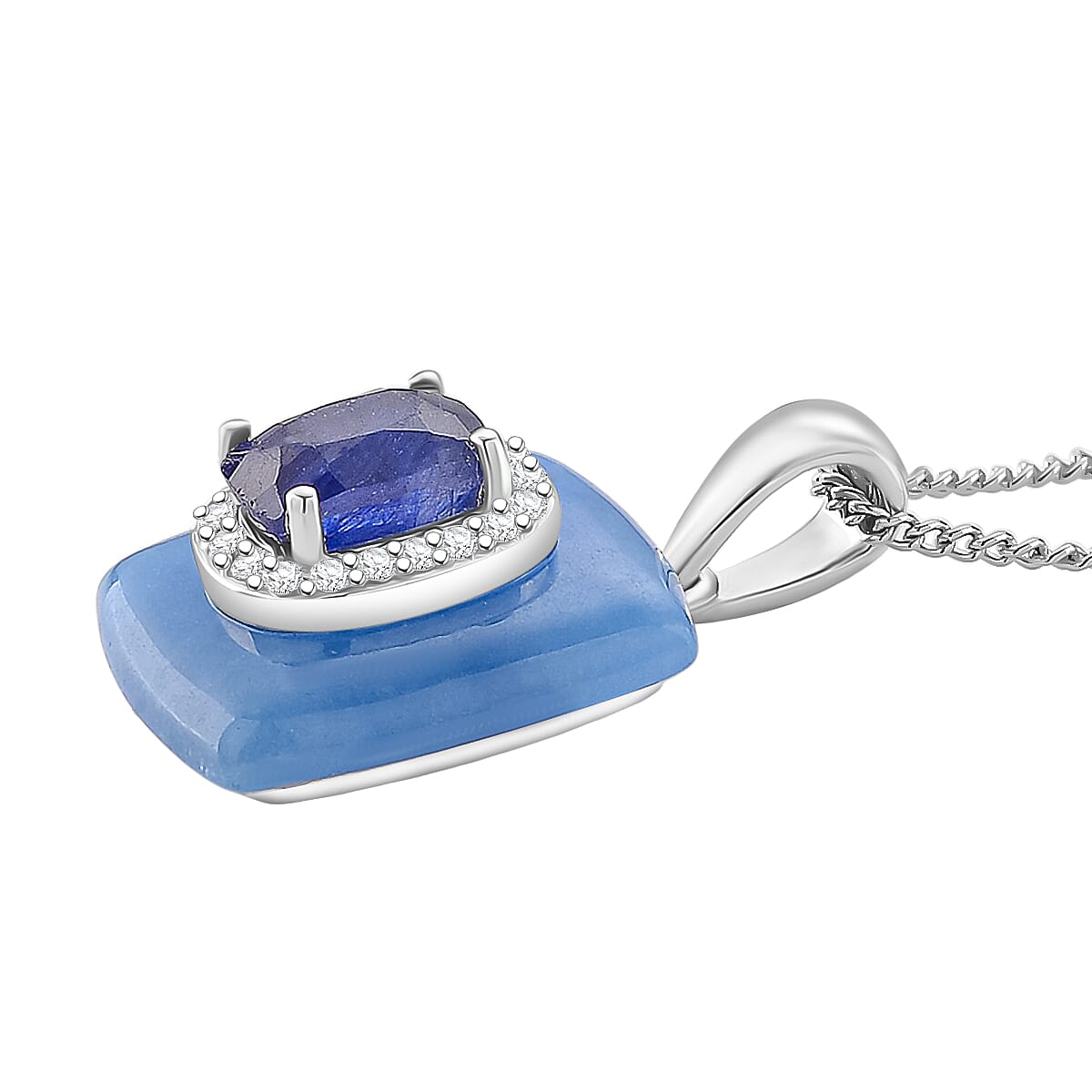 D'Joy Blue Jade(D), Multi Gemstone Victorian Era Pendant Necklace in Rhodium Over Sterling Silver 9.40 ctw (18 Inches) image number 3