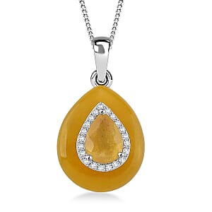 D'Joy Yellow Jade (D) and Multi Gemstone 9.65 ctw Victorian Era Pendant Necklace in Rhodium Over Sterling Silver 18 Inches 