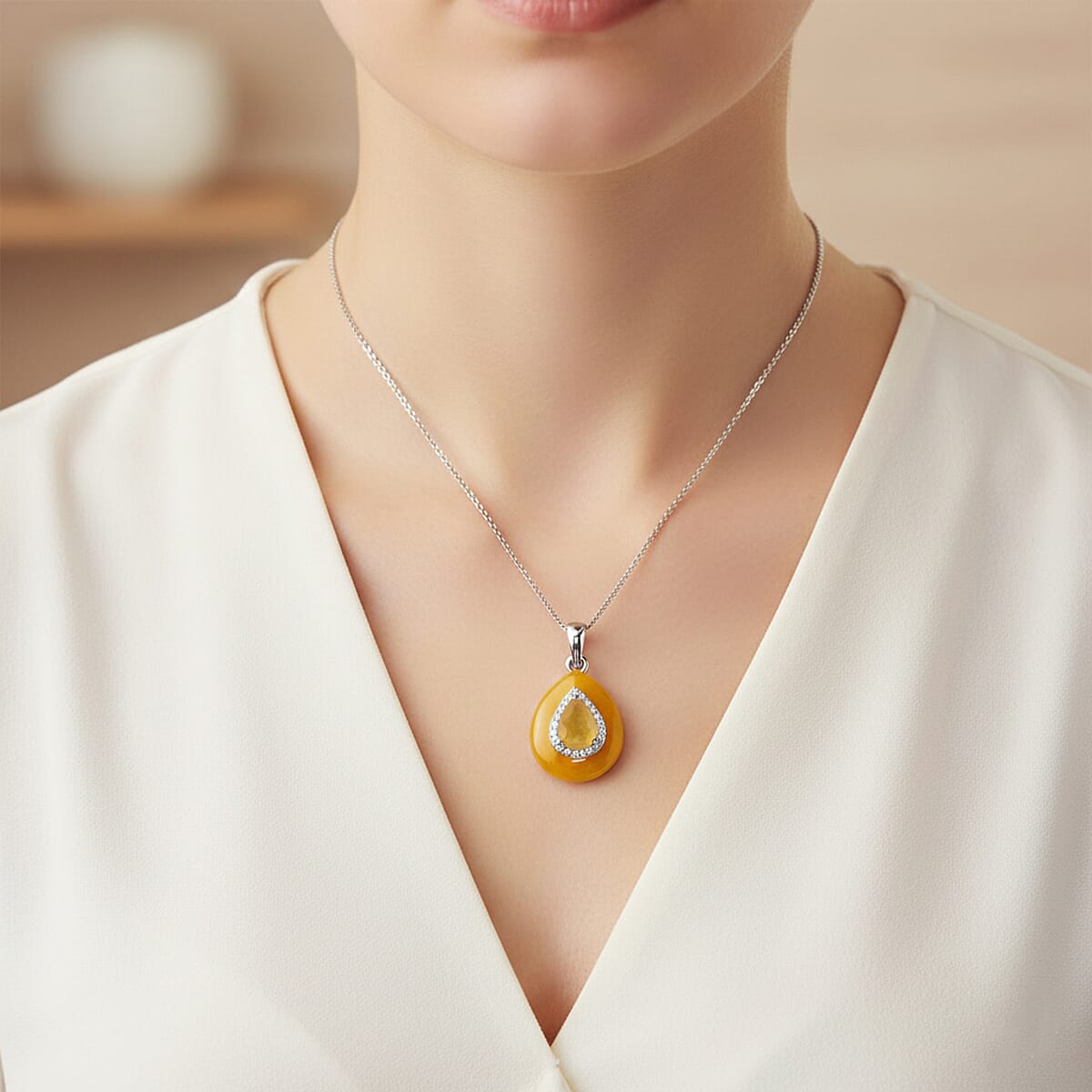 D'Joy Yellow Jade (D) and Multi Gemstone 9.65 ctw Victorian Era Pendant Necklace in Rhodium Over Sterling Silver 18 Inches  image number 2