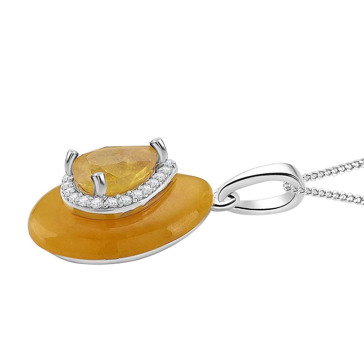 D'Joy Yellow Jade (D) and Multi Gemstone 9.65 ctw Victorian Era Pendant Necklace in Rhodium Over Sterling Silver 18 Inches  image number 3