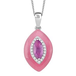 D'Joy Pink Jade, Multi Gemstone Victorian Era Pendant Necklace in Rhodium Over Sterling Silver 9.30 ctw (18 Inches)