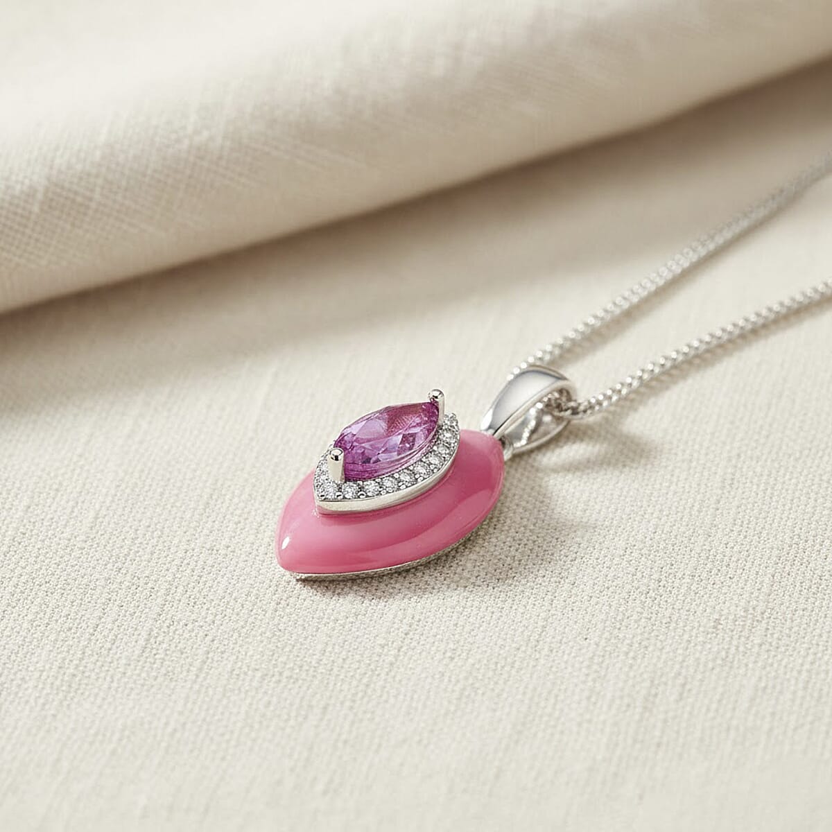 D'Joy Pink Jade, Multi Gemstone Victorian Era Pendant Necklace in Rhodium Over Sterling Silver 9.30 ctw (18 Inches) image number 1