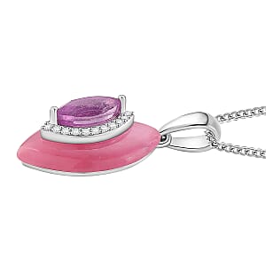 D'Joy Pink Jade, Multi Gemstone Victorian Era Pendant Necklace in Rhodium Over Sterling Silver 9.30 ctw (18 Inches)