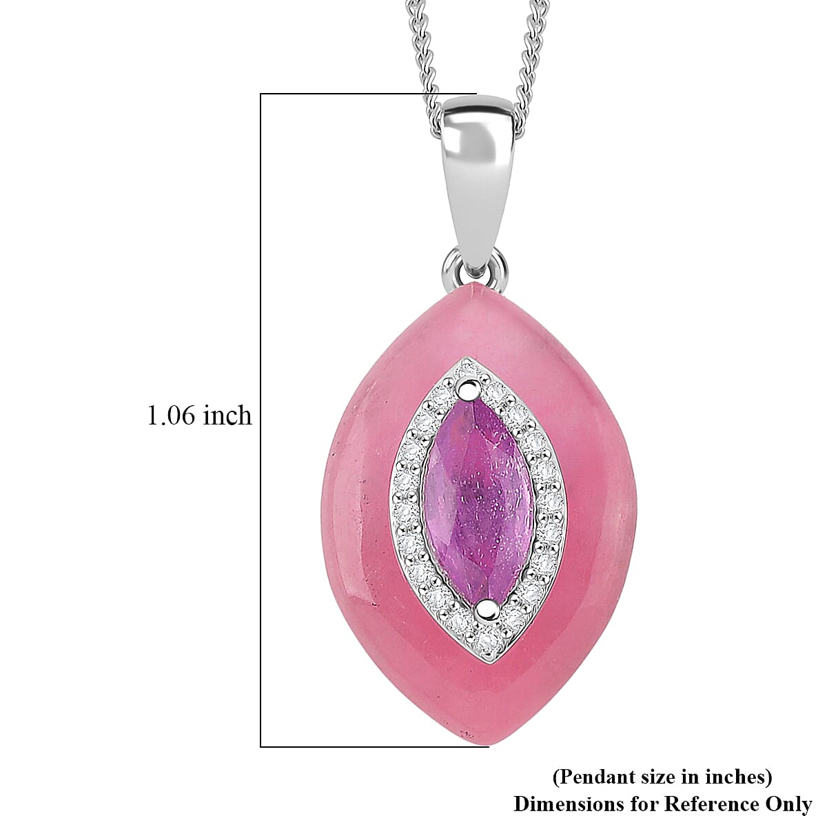 D'Joy Pink Jade, Multi Gemstone Victorian Era Pendant Necklace in Rhodium Over Sterling Silver 9.30 ctw (18 Inches) image number 6