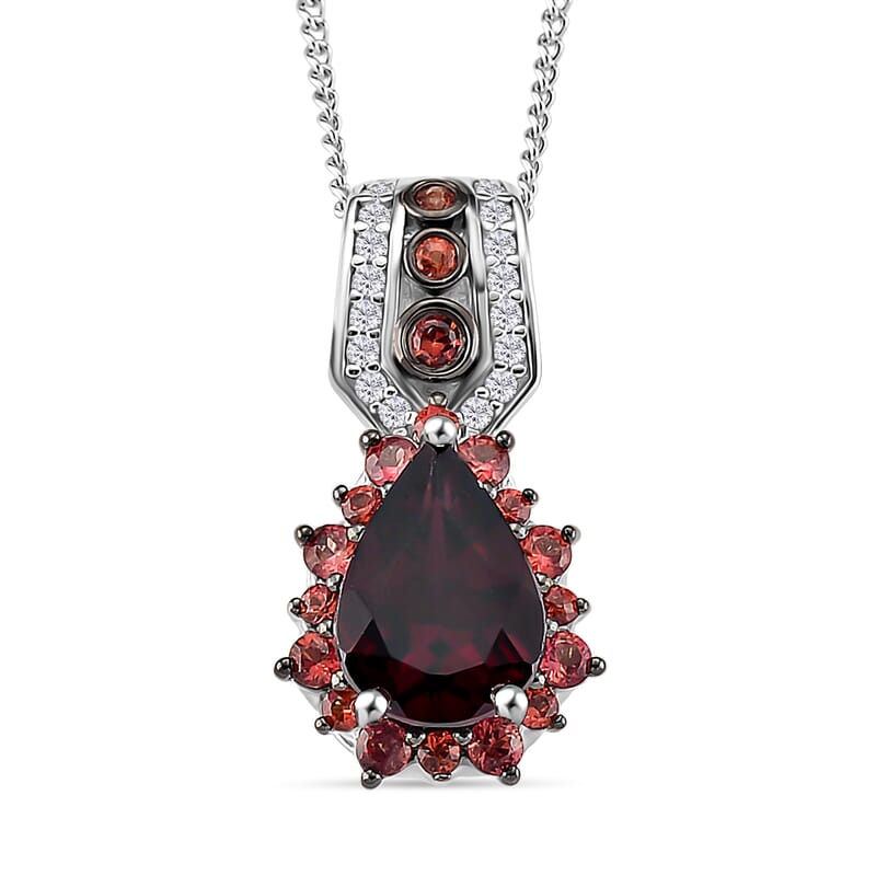 D'Joy Orissa Rhodolite Garnet, Multi Gemstone Pendant Necklace in Rhodium Over Sterling Silver 2.60 ctw (18 Inches)