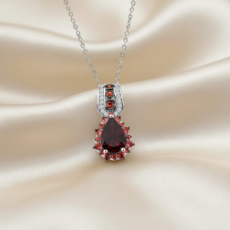 D'Joy Orissa Rhodolite Garnet, Multi Gemstone Pendant Necklace in Rhodium Over Sterling Silver 2.60 ctw (18 Inches)