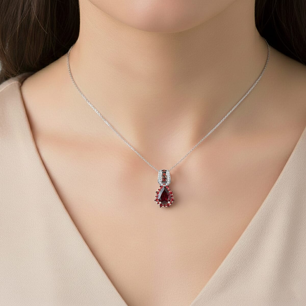 D'Joy Orissa Rhodolite Garnet, Multi Gemstone Pendant Necklace in Rhodium Over Sterling Silver 2.60 ctw (18 Inches) image number 2