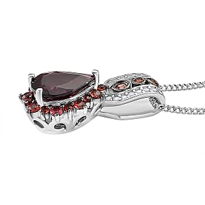 D'Joy Orissa Rhodolite Garnet, Multi Gemstone Pendant Necklace in Rhodium Over Sterling Silver 2.60 ctw (18 Inches)