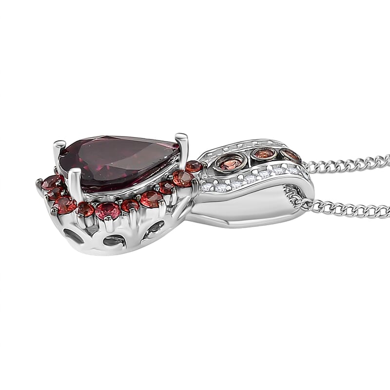 D'Joy Orissa Rhodolite Garnet, Multi Gemstone Pendant Necklace in Rhodium Over Sterling Silver 2.60 ctw (18 Inches)