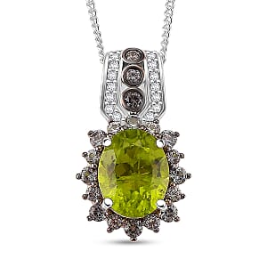 D'Joy Hebei Peridot, Multi Gemstone Pendant Necklace in Rhodium Over Sterling Silver 3.75 ctw (18 Inches)
