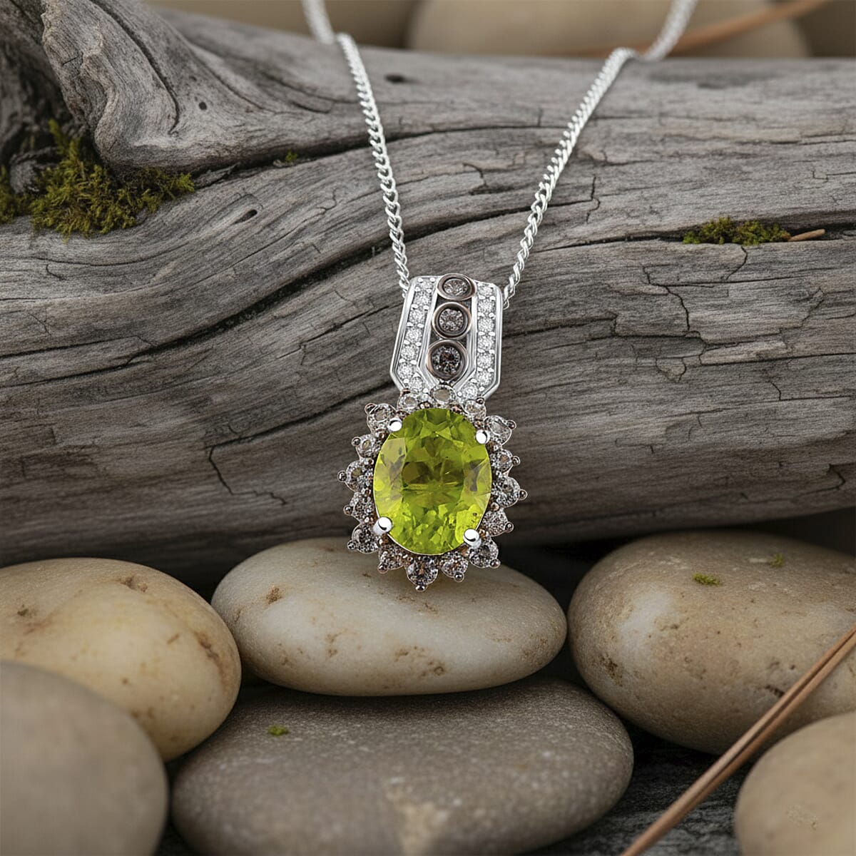 D'Joy Hebei Peridot, Multi Gemstone Pendant Necklace in Rhodium Over Sterling Silver 3.75 ctw (18 Inches) image number 1