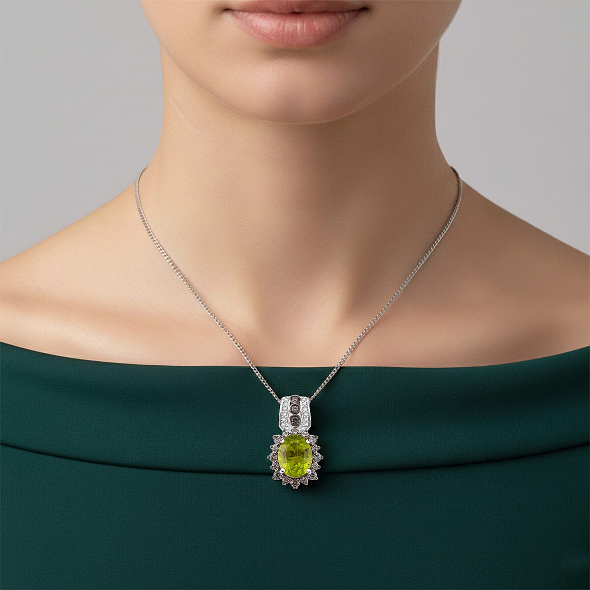 D'Joy Hebei Peridot, Multi Gemstone Pendant Necklace in Rhodium Over Sterling Silver 3.75 ctw (18 Inches) image number 2