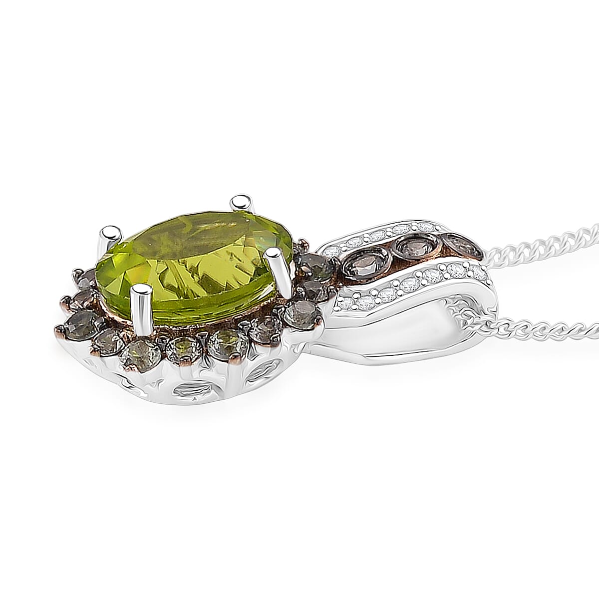 D'Joy Hebei Peridot, Multi Gemstone Pendant Necklace in Rhodium Over Sterling Silver 3.75 ctw (18 Inches) image number 3