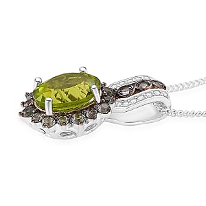 D'Joy Hebei Peridot, Multi Gemstone Pendant Necklace in Rhodium Over Sterling Silver 3.75 ctw (18 Inches)