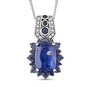 D'Joy Kashmir Kyanite, Multi Gemstone Pendant Necklace in Rhodium Over Sterling Silver 3.50 ctw (18 Inches)