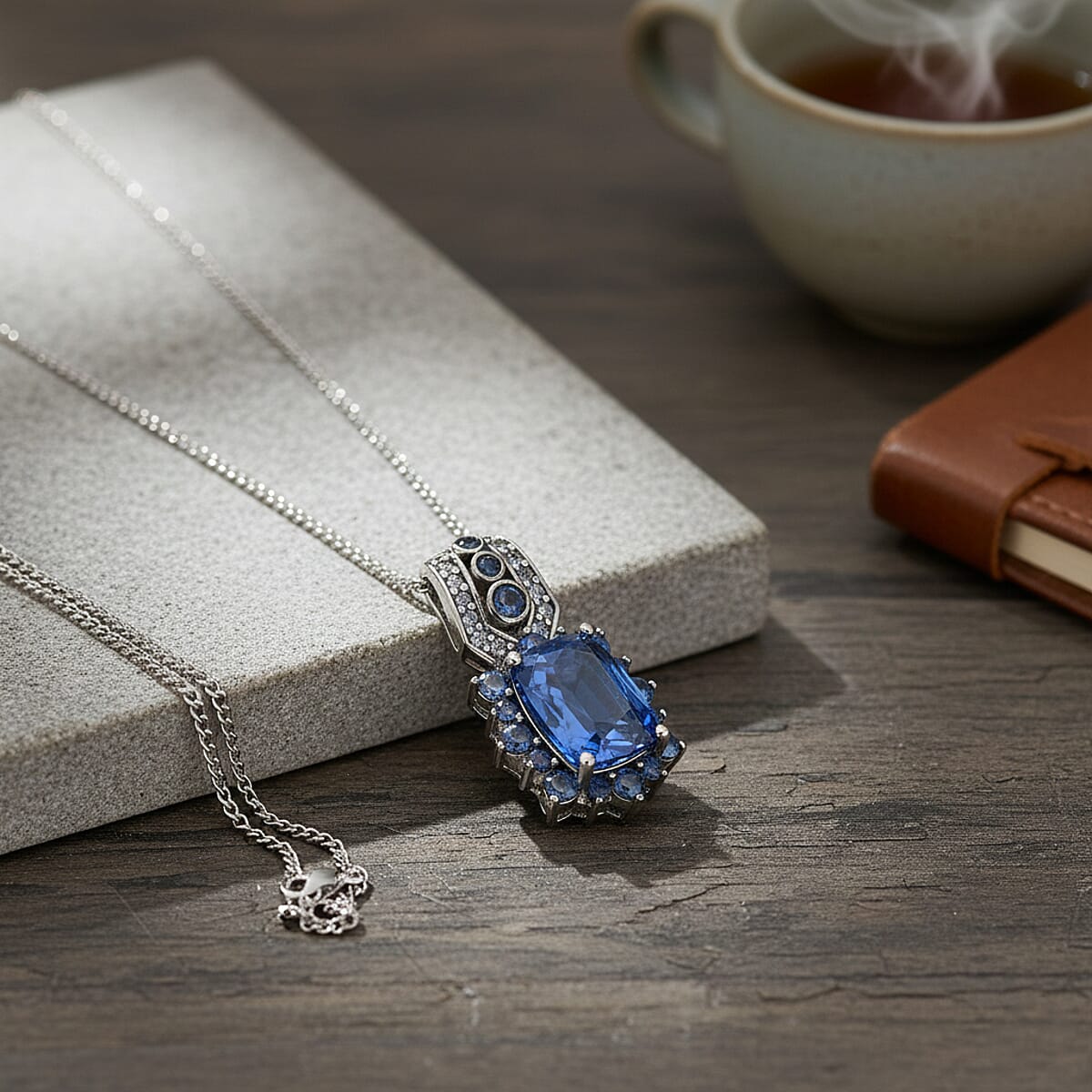 D'Joy Kashmir Kyanite, Multi Gemstone Pendant Necklace in Rhodium Over Sterling Silver 3.50 ctw (18 Inches) image number 1