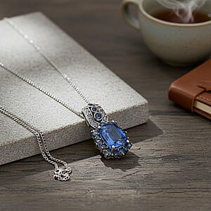D'Joy Kashmir Kyanite, Multi Gemstone Pendant Necklace in Rhodium Over Sterling Silver 3.50 ctw (18 Inches)