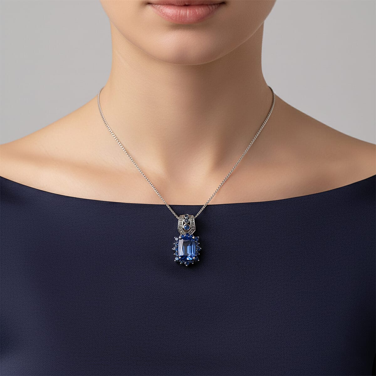 D'Joy Kashmir Kyanite, Multi Gemstone Pendant Necklace in Rhodium Over Sterling Silver 3.50 ctw (18 Inches) image number 2