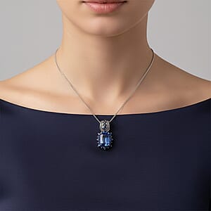 D'Joy Kashmir Kyanite, Multi Gemstone Pendant Necklace in Rhodium Over Sterling Silver 3.50 ctw (18 Inches)