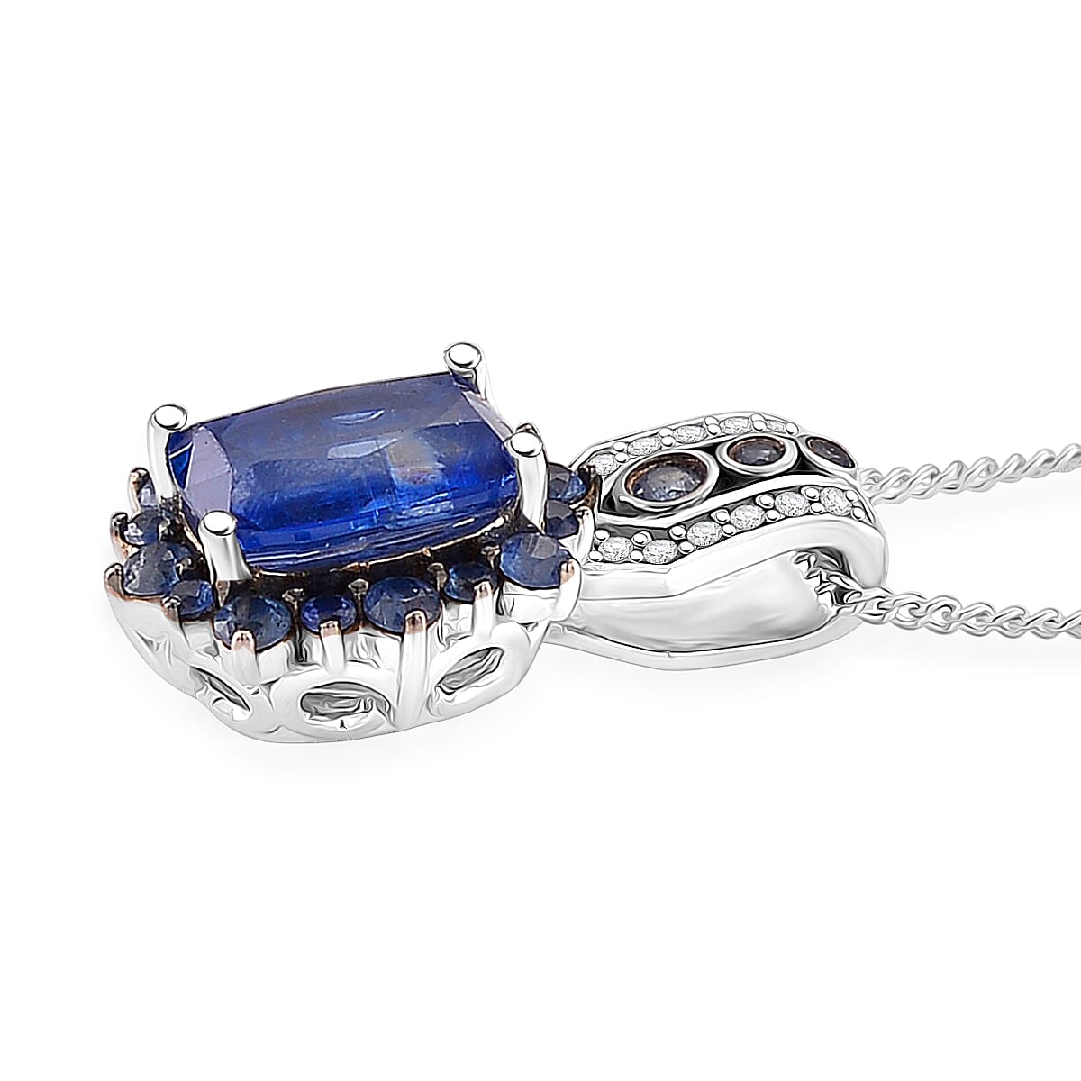 D'Joy Kashmir Kyanite, Multi Gemstone Pendant Necklace in Rhodium Over Sterling Silver 3.50 ctw (18 Inches) image number 3