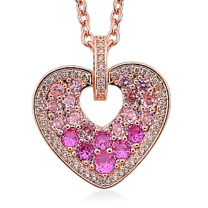 Simulated Pink and White Diamond Heart Pendant Necklace in Rosetone 20-22 Inches