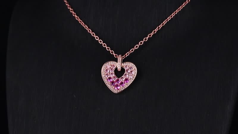 Simulated Pink and White Diamond Heart Pendant Necklace in Rosetone 20-22 Inches