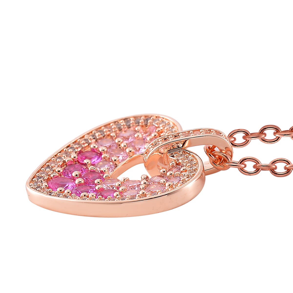 Simulated Pink and White Diamond Heart Pendant Necklace in Rosetone 20-22 Inches image number 2