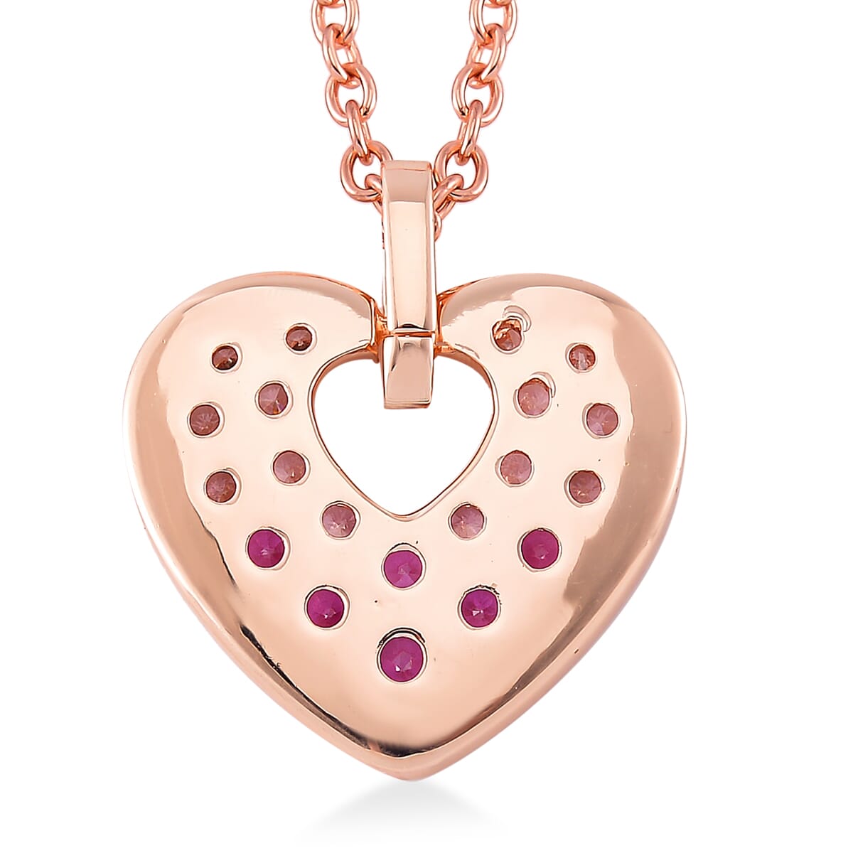 Simulated Pink and White Diamond Heart Pendant Necklace in Rosetone 20-22 Inches image number 3