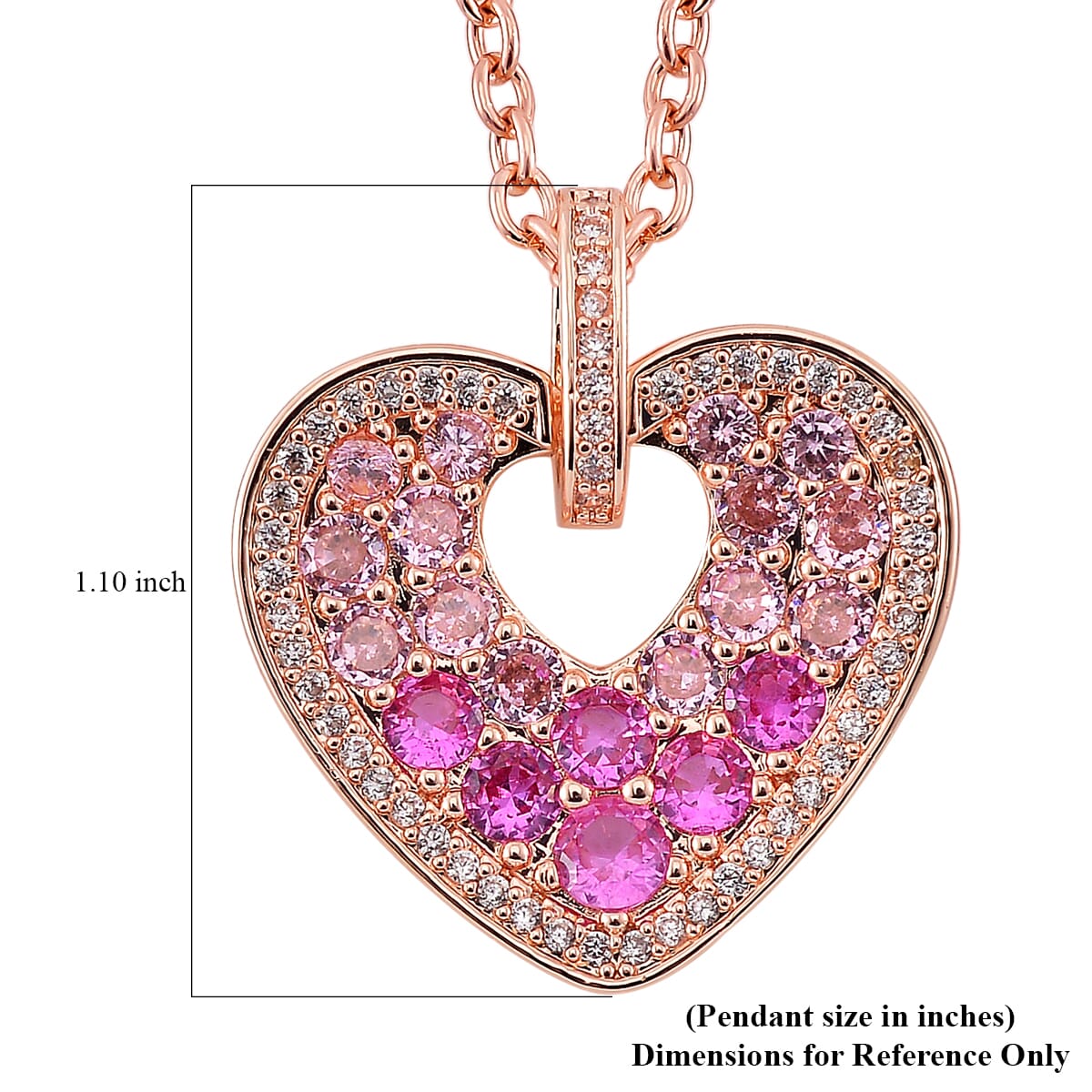 Simulated Pink and White Diamond Heart Pendant Necklace in Rosetone 20-22 Inches image number 5
