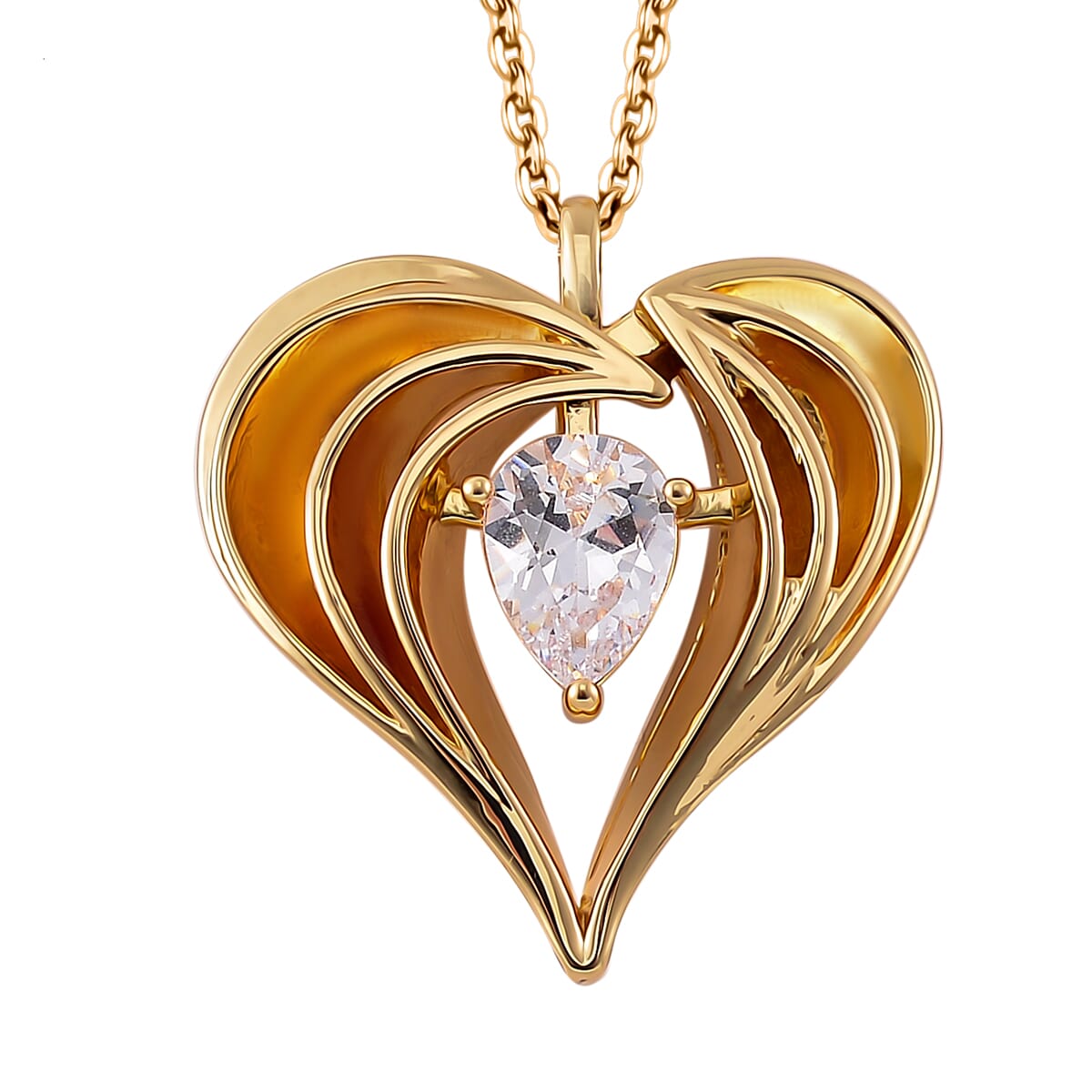 Simulated Diamond Heart Pendant Necklace in Goldtone 20-22 Inches image number 0