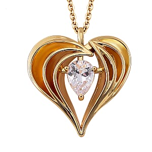 Simulated Diamond Heart Pendant Necklace in Goldtone 20-22 Inches