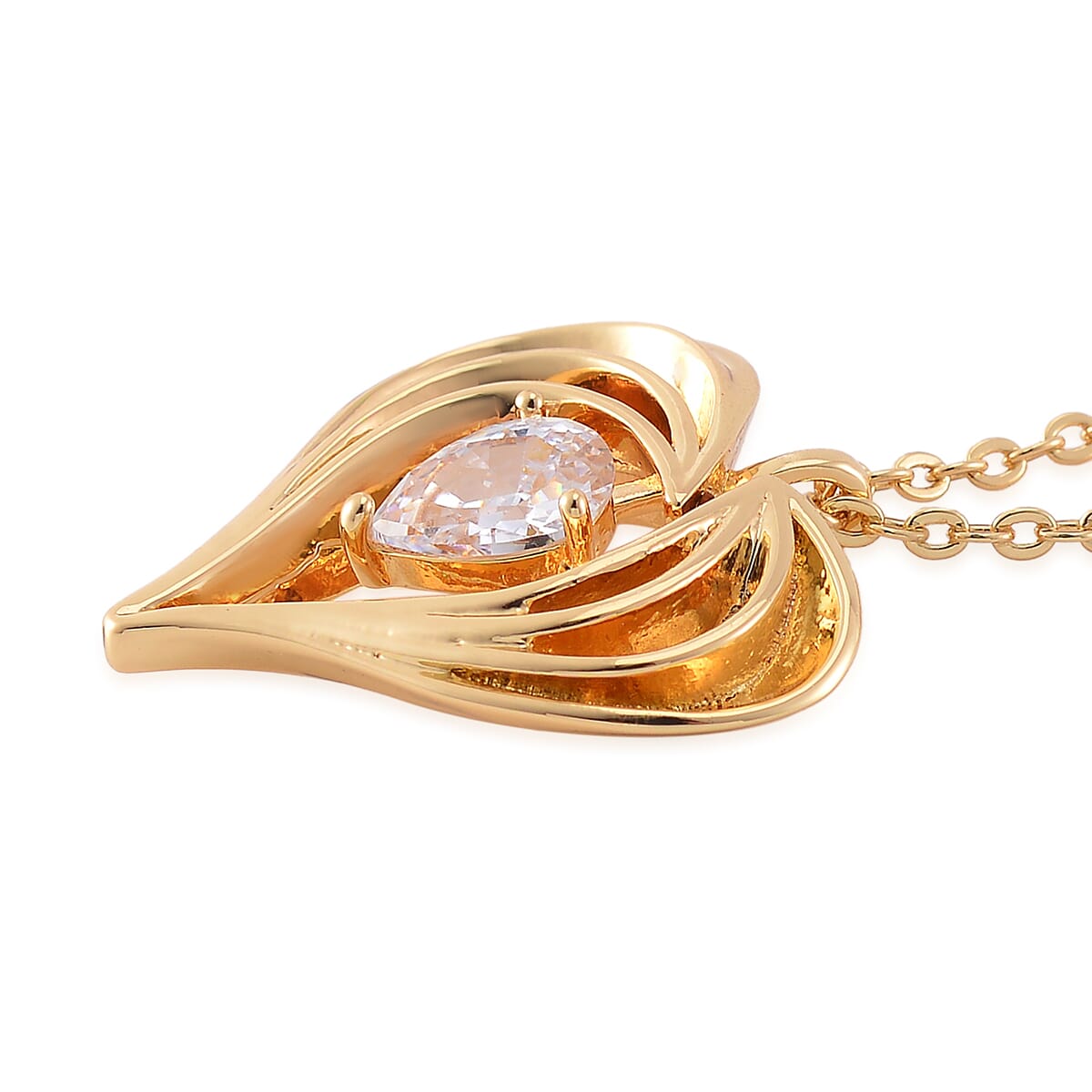 Simulated Diamond Heart Pendant Necklace in Goldtone 20-22 Inches image number 2