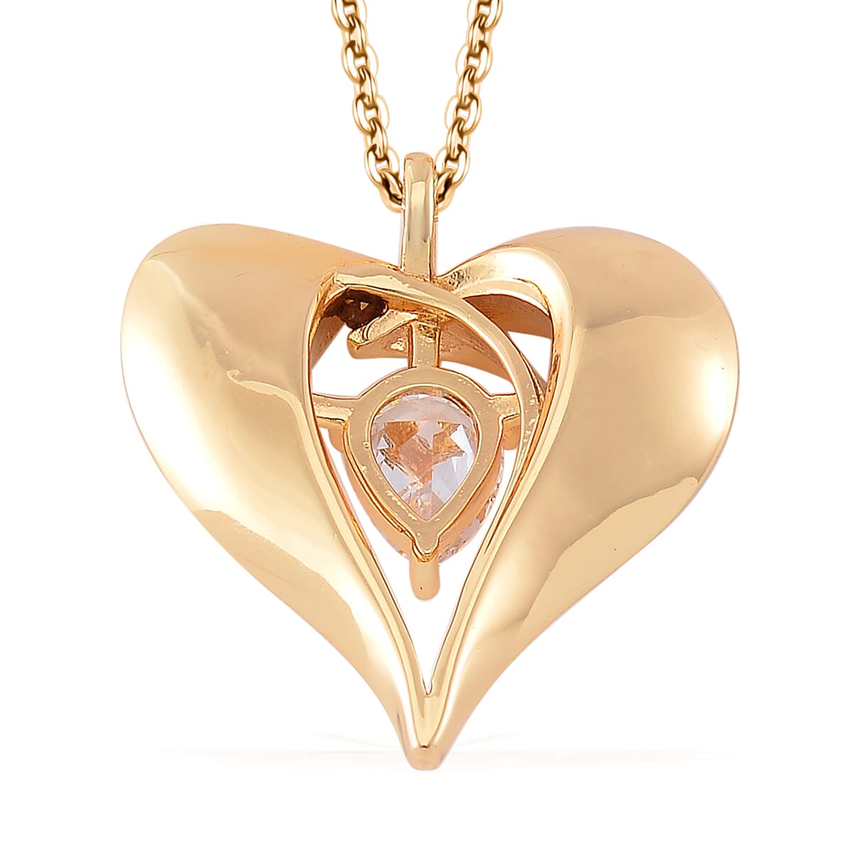 Simulated Diamond Heart Pendant Necklace in Goldtone 20-22 Inches image number 3