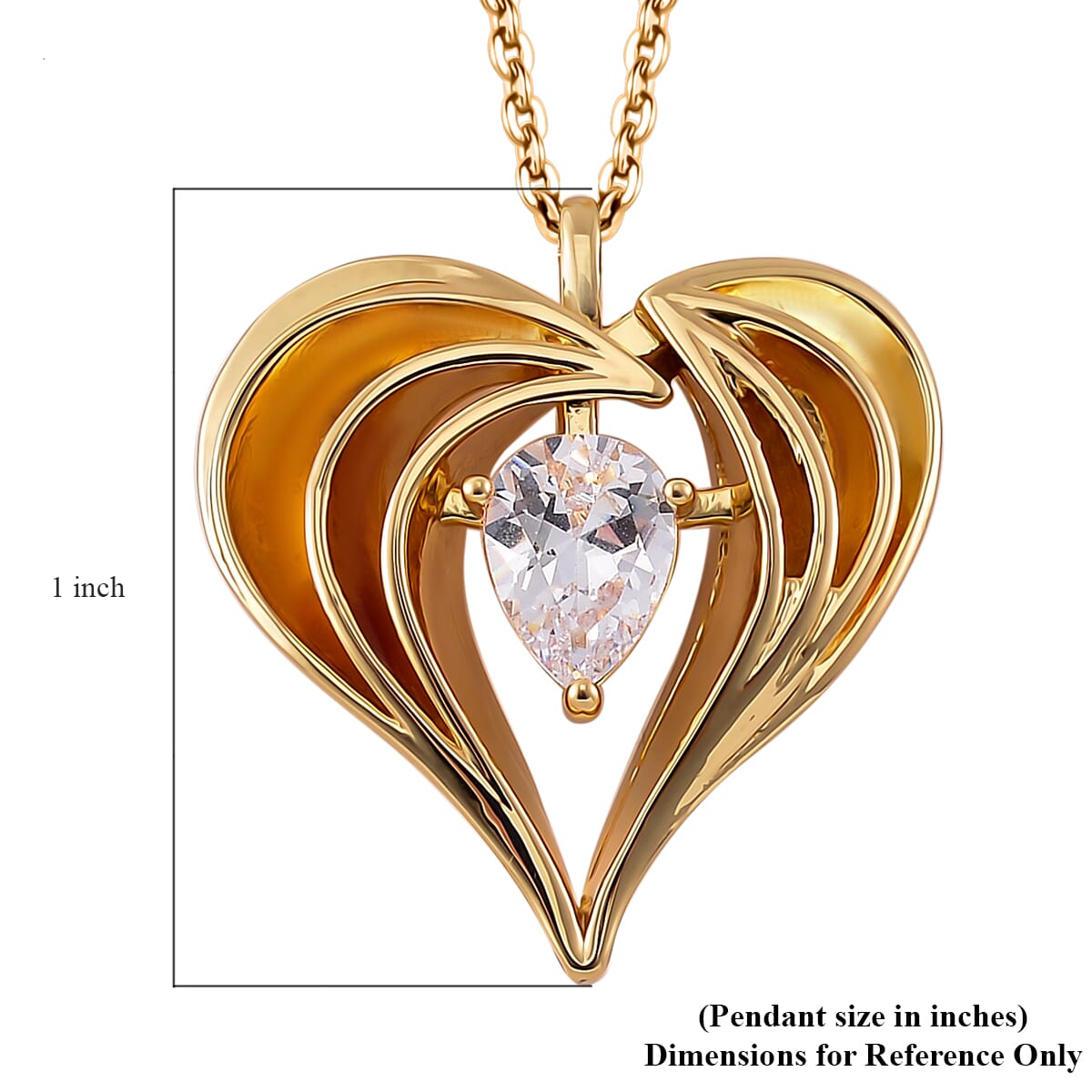 Simulated Diamond Heart Pendant Necklace in Goldtone 20-22 Inches image number 5