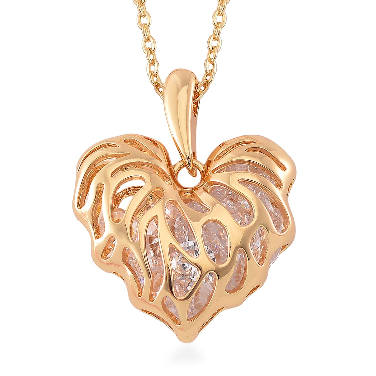 Simulated Diamond Heart Pendant Necklace in Goldtone 20-22 Inches image number 0
