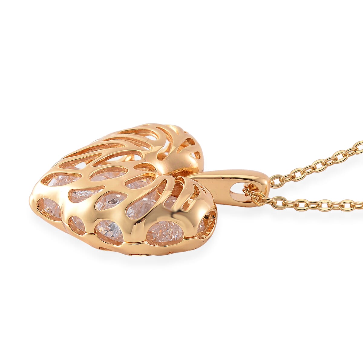 Simulated Diamond Heart Pendant Necklace in Goldtone 20-22 Inches image number 2