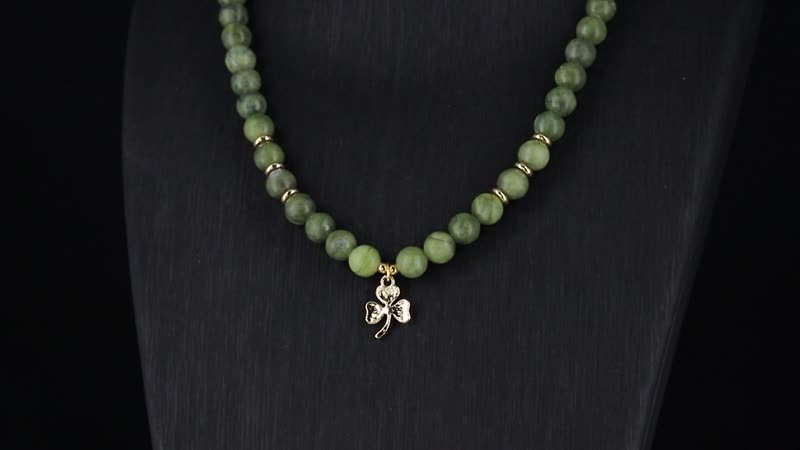 Connemara Marble 219.00 ctw Set of Beaded Necklace 18-20 Inches and Earrings with Clover Leaf Charm in ION Plated YG Stainless Steel