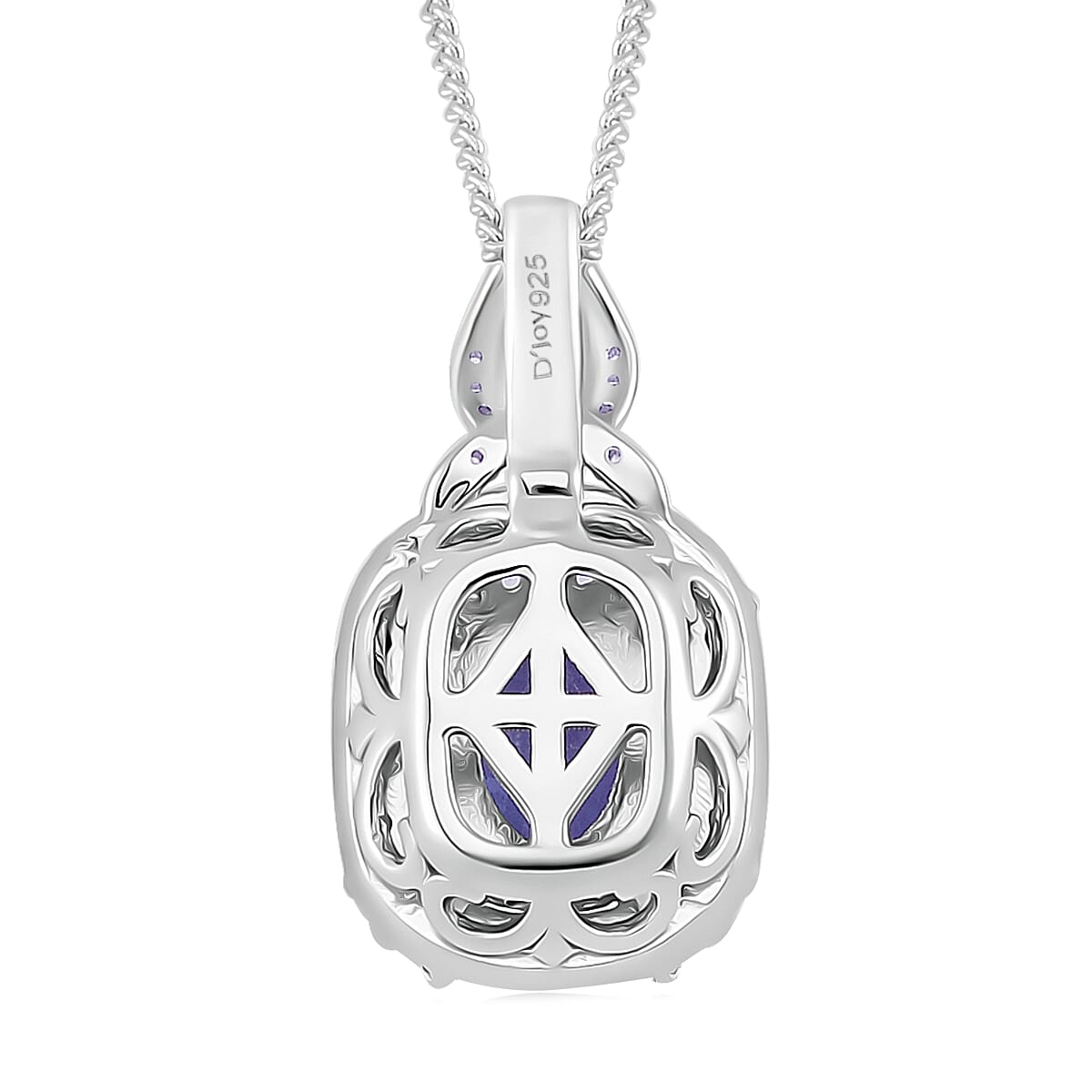 D'Joy Tanzanite and White Zircon 2.00 ctw Halo Pendant Necklace in Rhodium Over Sterling Silver 18 Inches image number 4
